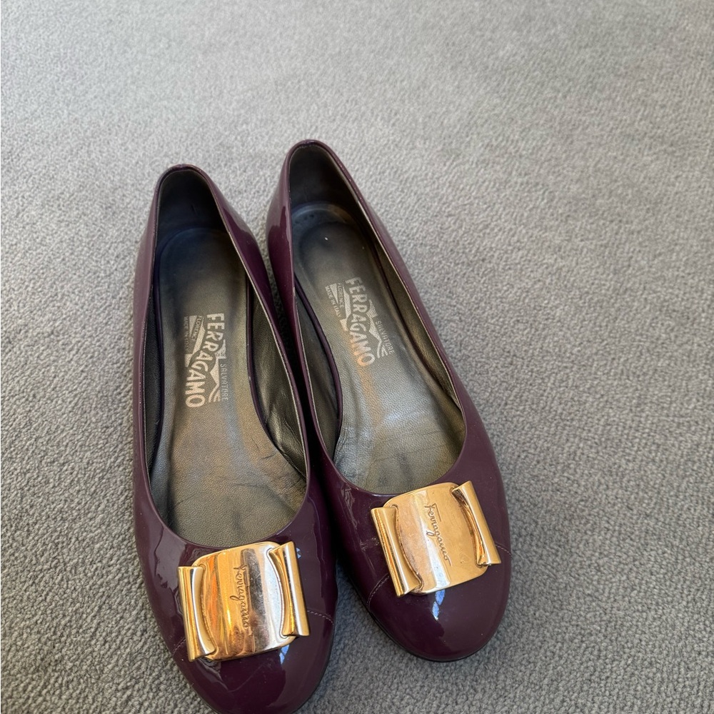 Salvatore Ferragamo Women's Plum Flats with Gold Accent